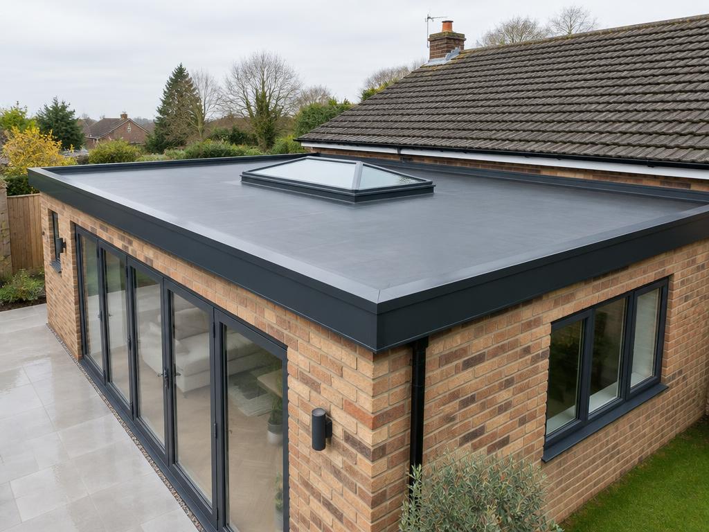 Modern extension with a flat roof and rooflight