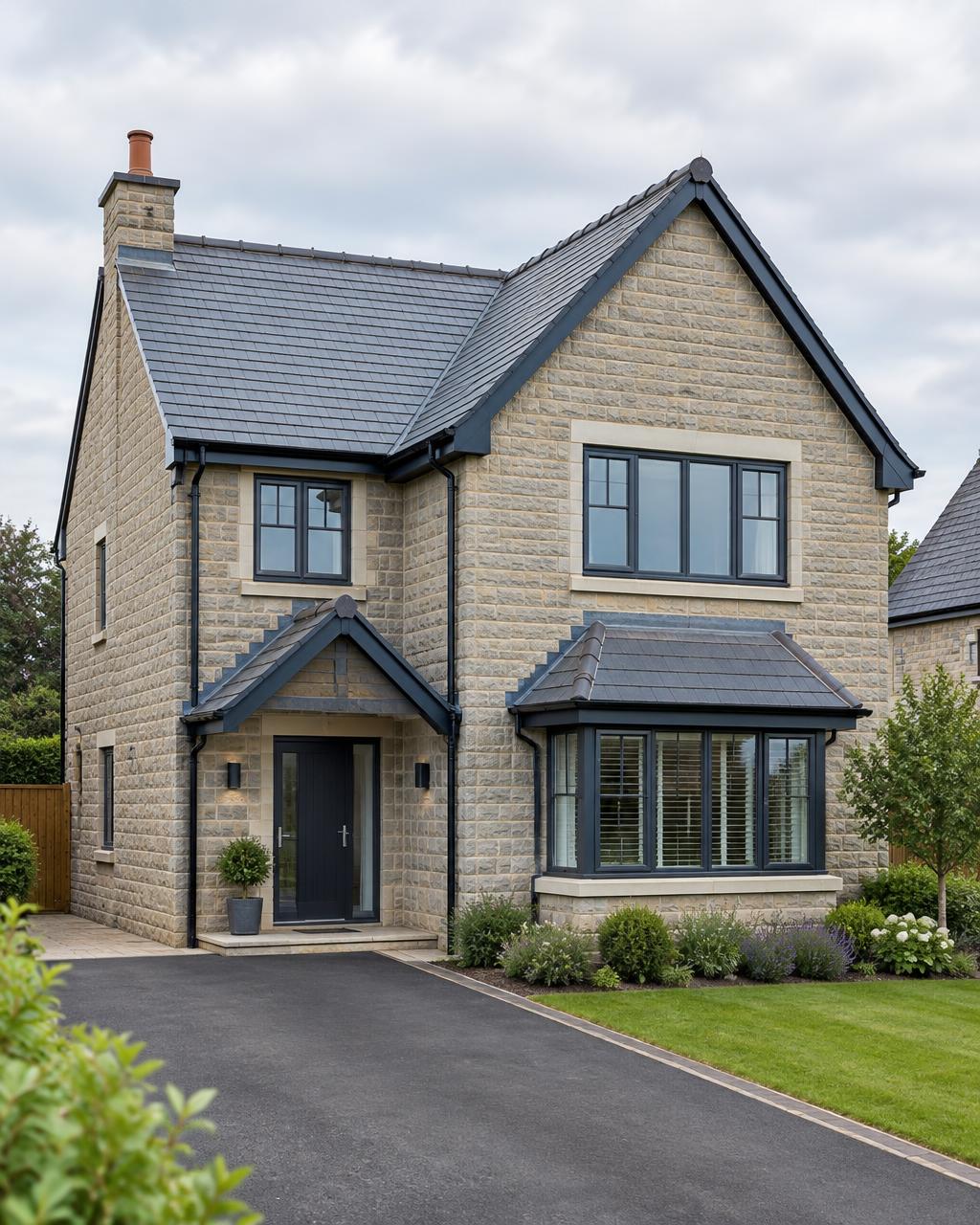 Modern British home with a newly finished slate roof